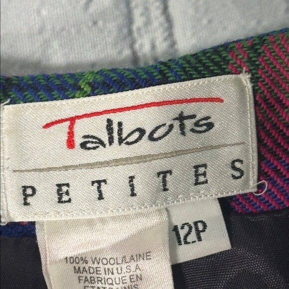 Vintage Talbots Plaid Wool Skirt size 12P 12 Petite Fuchsia Magenta Green Blue - Picture 7 of 16
